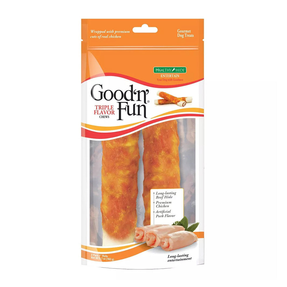 Good N Fun Large Triple Flavored 7 Rolls Dog Treats, 2 Ea